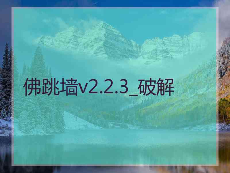 佛跳墙v2.2.3_破解